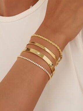 Gold Bracelets for Women 14K‎ Gold Plated Stack Trend Bracelets Charm Paperclip